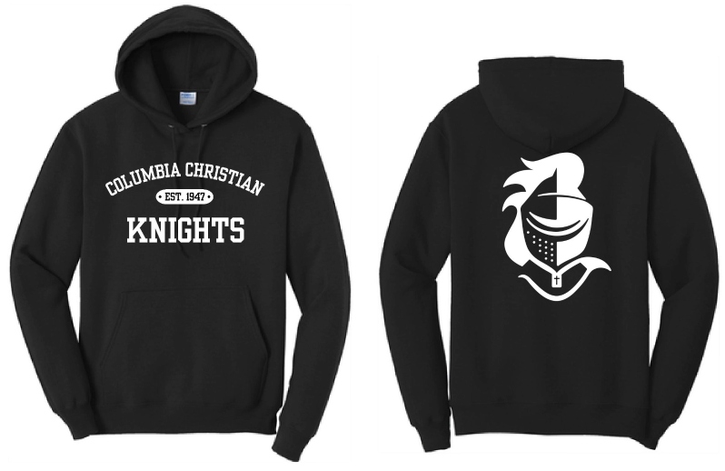 Product Description: Represent the Knights with our classic hooded sweatshirt!</br>Sizes are limited so get yours today!</br></br>Color: vintage black </br></br>Soft Blend: 50 cotton/50 polyester</br></br>Shipping is not available at this time. Purchaser must be willing to pick up from the main office during school hours.</br> Classic Hooded Sweatshirt