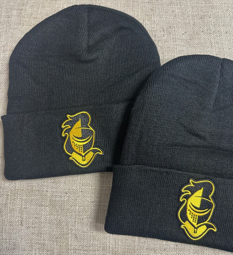 Product Description: Our *NEW* beanies are perfect for any Knights fans!</br></br>These classic black knit hats are unisex and one-size-fits-all.</br></br>Quantities are limited, so get yours today!</br></br>Note: Shipping is not available at this time. Purchaser must be willing to pick up from the main office during school hours.</br> Beanie Hat