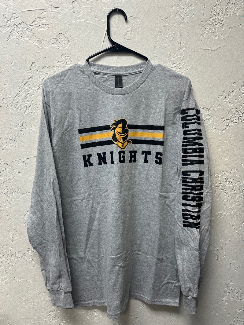 Product Description: Show your school spirit with our limited-edition Long-Sleeved Gray T-Shirts!</br>Sizes are limited so get yours today!</br></br>Soft Blend: 90 cotton/10 polyester</br></br>Shipping is not available at this time. Purchaser must be willing to pick up from the main office during school hours.</br> Gray Long-Sleeve T-Shirt